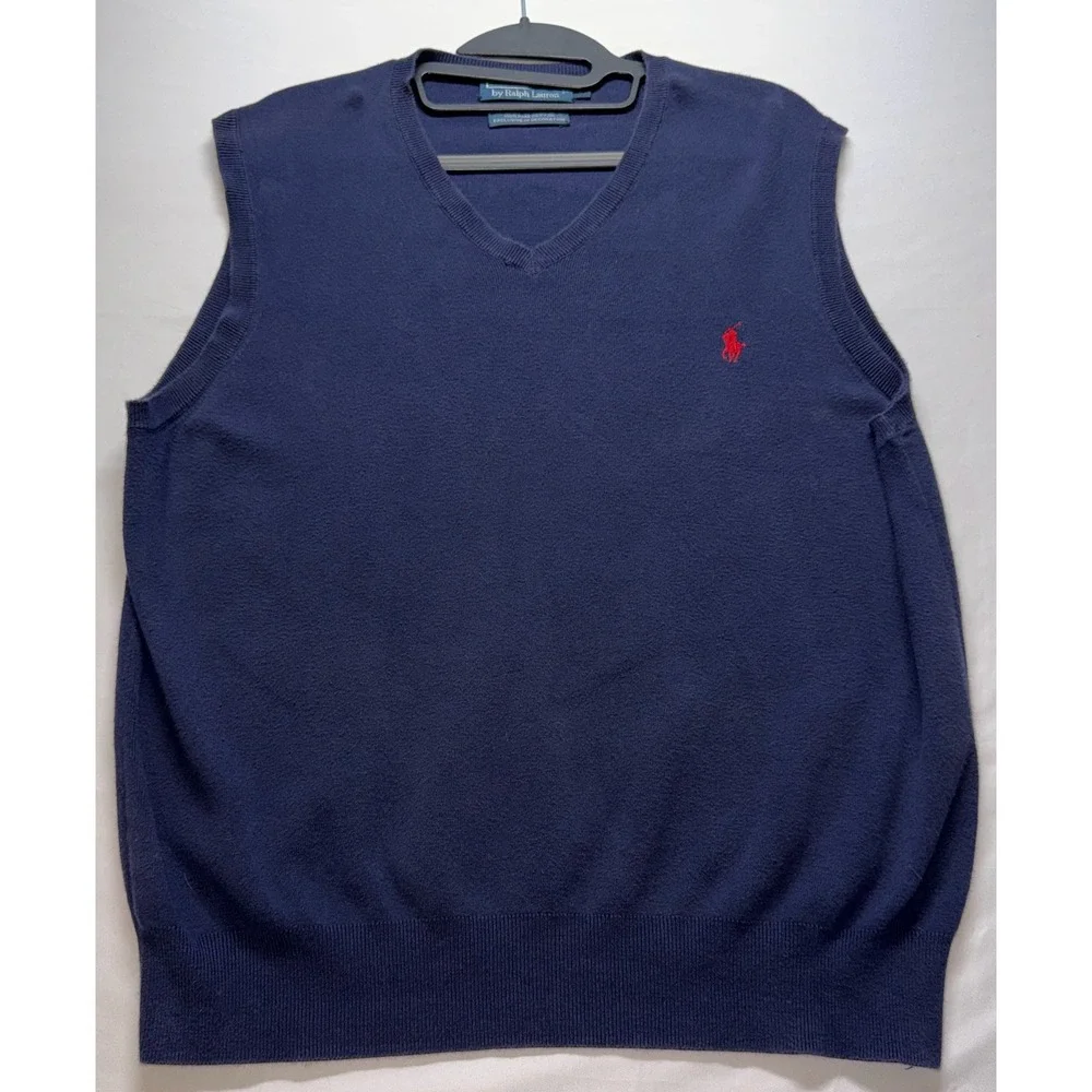 Polo Ralph Lauren Sweater Vest Mens Large Blue Pima Cotton V-Neck Preppy